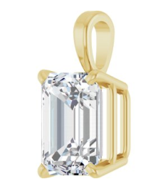 28428 Pendant Set 14K Yellow Emerald Lab-Grown Diamond 7 X 5Mm 1 Ct Vs, Fg Polished 1 Ct Lab Grown Diamond 4-Prong Solitaire Pendant