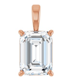 28428 Pendant Set 14K Rose Emerald Lab-Grown Diamond 7 X 5Mm 1 Ct Vs, Fg Polished 1 Ct Lab Grown Diamond 4-Prong Solitaire Pendant