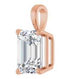 28428 Pendant Set 14K Rose Emerald Lab-Grown Diamond 7 X 5Mm 1 Ct Vs, Fg Polished 1 Ct Lab Grown Diamond 4-Prong Solitaire Pendant