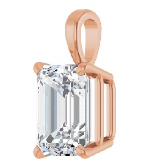 28428 Pendant Set 14K Rose Emerald Lab-Grown Diamond 7 X 5Mm 1 Ct Vs, Fg Polished 1 Ct Lab Grown Diamond 4-Prong Solitaire Pendant