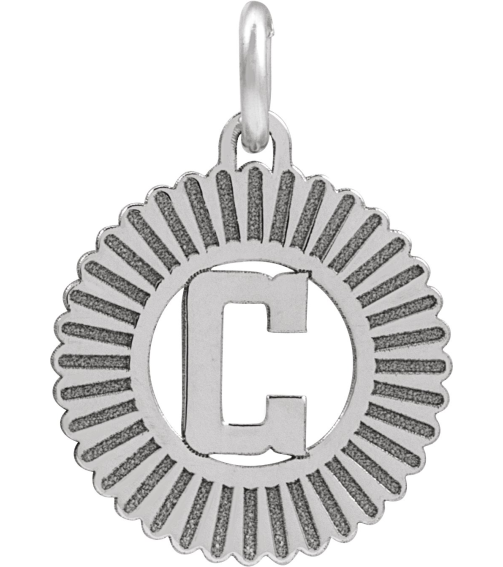 689251 Pendant 10K White Initial C 15 X 17 Mm Polished Sunburst Initial Pendant