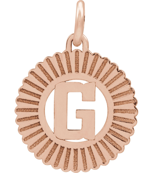 689251 Pendant 14K Rose Initial G 15 X 17 Mm Polished Sunburst Initial Pendant