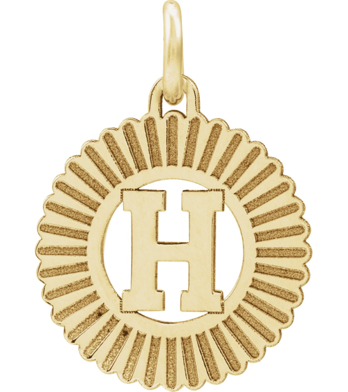 689251 Pendant 10K Yellow Initial H 15 X 17 Mm Polished Sunburst Initial Pendant
