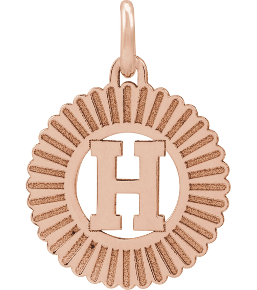 689251 Pendant 14K Rose Initial H 15 X 17 Mm Polished Sunburst Initial Pendant