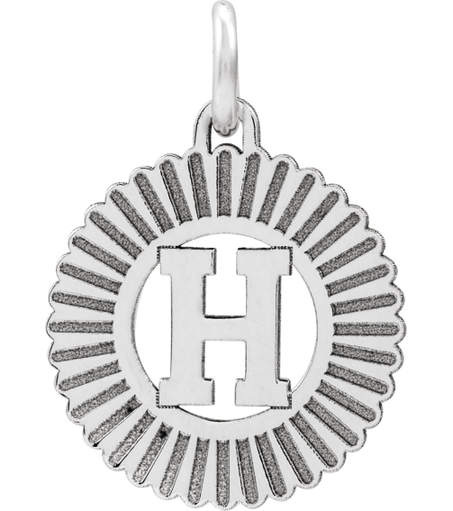 689251 Pendant 14K White Initial H 15 X 17 Mm Polished Sunburst Initial Pendant