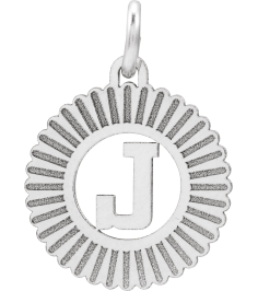 689251 Pendant 14K White Initial J 15 X 17 Mm Polished Sunburst Initial Pendant