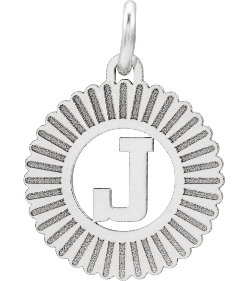 689251 Pendant 14K White Initial J 15 X 17 Mm Polished Sunburst Initial Pendant