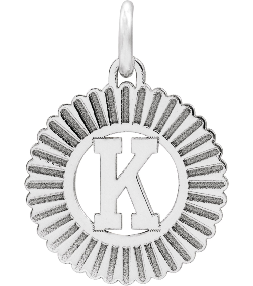 689251 Pendant 10K White Initial K 15 X 17 Mm Polished Sunburst Initial Pendant