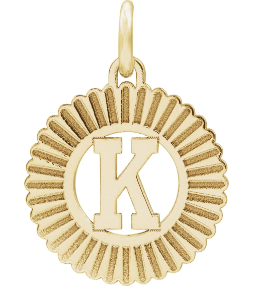 689251 Pendant 14K Yellow Initial K 15 X 17 Mm Polished Sunburst Initial Pendant