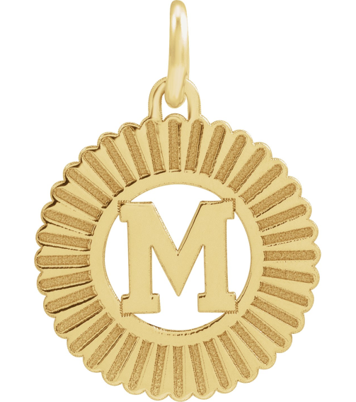 689251 Pendant 10K Yellow Initial M 15 X 17 Mm Polished Sunburst Initial Pendant