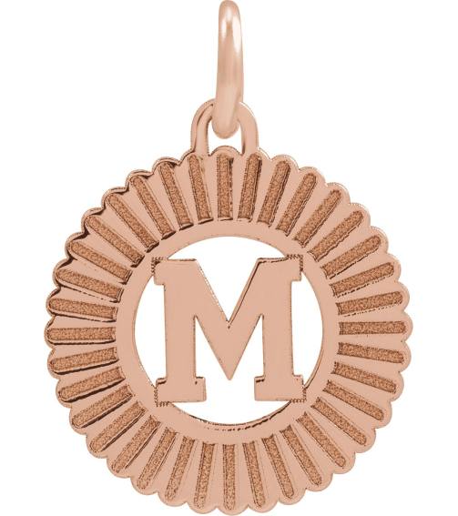 689251 Pendant 14K Rose Initial M 15 X 17 Mm Polished Sunburst Initial Pendant
