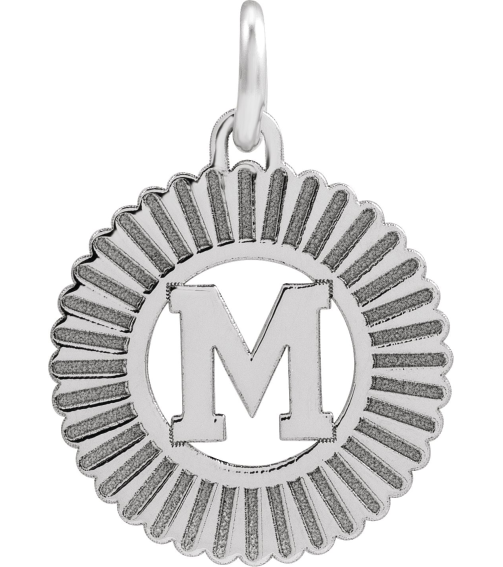689251 Pendant 14K White Initial M 15 X 17 Mm Polished Sunburst Initial Pendant