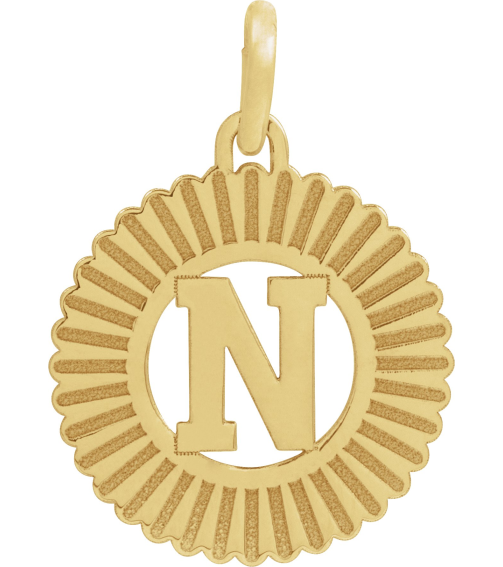 689251 Pendant 14K Yellow Initial N 15 X 17 Mm Polished Sunburst Initial Pendant