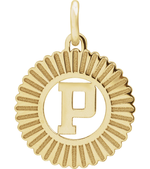 689251 Pendant 10K Yellow Initial P 15 X 17 Mm Polished Sunburst Initial Pendant