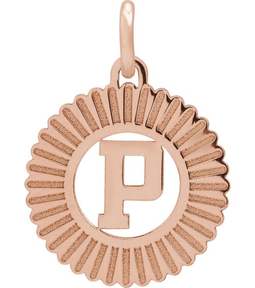 689251 Pendant 14K Rose Gold-Plated Sterling Silver Initial P 15 X 17 Mm Polished Sunburst Initial Pendant