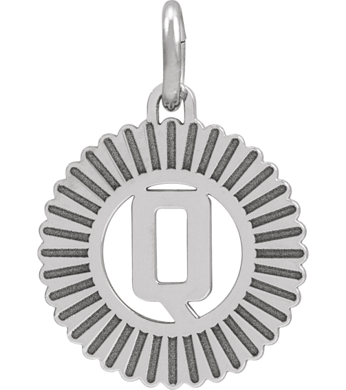 689251 Pendant 14K White Initial Q 15 X 17 Mm Polished Sunburst Initial Pendant