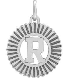 689251 Pendant 14K White Initial R 15 X 17 Mm Polished Sunburst Initial Pendant
