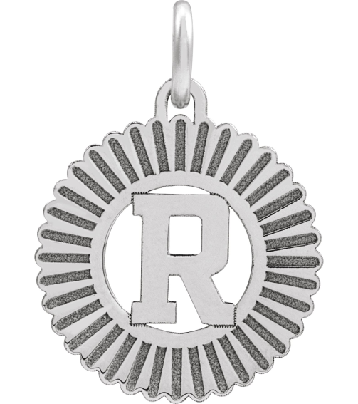 689251 Pendant 14K White Initial R 15 X 17 Mm Polished Sunburst Initial Pendant
