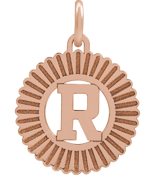 689251 Pendant 14K Rose Gold-Plated Sterling Silver Initial R 15 X 17 Mm Polished Sunburst Initial Pendant