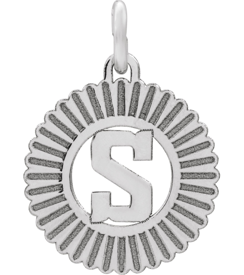 689251 Pendant 10K White Initial S 15 X 17 Mm Polished Sunburst Initial Pendant