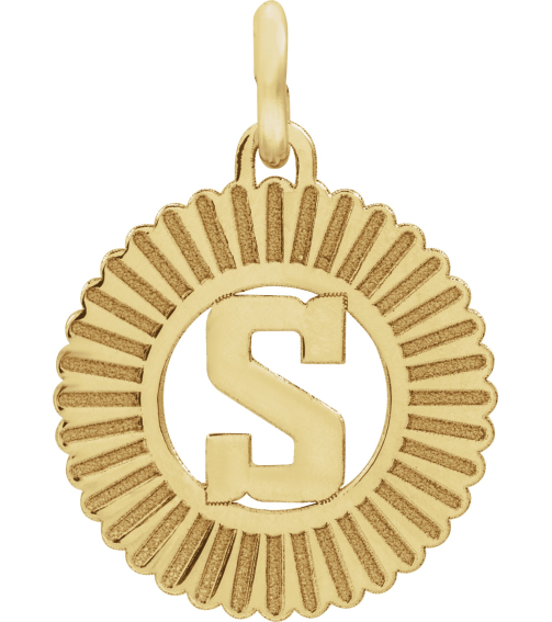 689251 Pendant 10K Yellow Initial S 15 X 17 Mm Polished Sunburst Initial Pendant