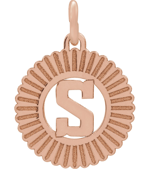 689251 Pendant 14K Rose Initial S 15 X 17 Mm Polished Sunburst Initial Pendant