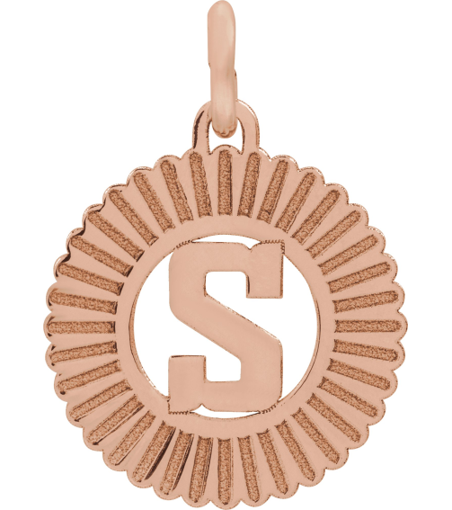 689251 Pendant 14K Rose Initial S 15 X 17 Mm Polished Sunburst Initial Pendant
