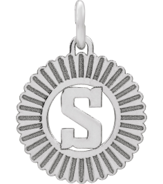 689251 Pendant 14K White Initial S 15 X 17 Mm Polished Sunburst Initial Pendant