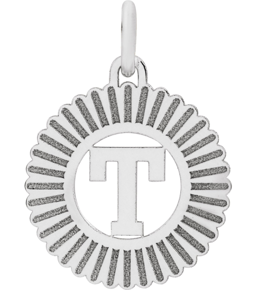689251 Pendant 10K White Initial T 15 X 17 Mm Polished Sunburst Initial Pendant
