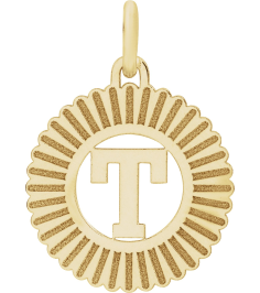 689251 Pendant 14K Yellow Gold-Plated Sterling Silver Initial T 15 X 17 Mm Polished Sunburst Initial Pendant