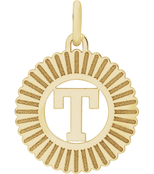 689251 Pendant 14K Yellow Gold-Plated Sterling Silver Initial T 15 X 17 Mm Polished Sunburst Initial Pendant