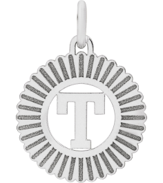 689251 Pendant 14K White Initial T 15 X 17 Mm Polished Sunburst Initial Pendant
