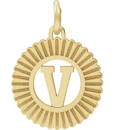 689251 Pendant 10K Yellow Initial V 15 X 17 Mm Polished Sunburst Initial Pendant
