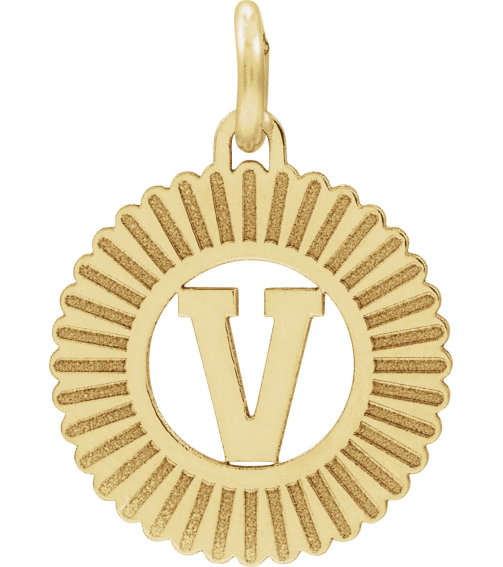 689251 Pendant 10K Yellow Initial V 15 X 17 Mm Polished Sunburst Initial Pendant