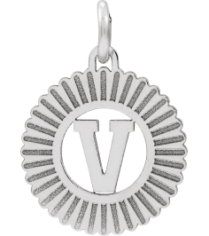 689251 Pendant 14K White Initial V 15 X 17 Mm Polished Sunburst Initial Pendant