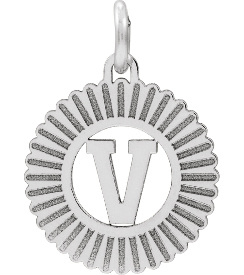 689251 Pendant 14K White Initial V 15 X 17 Mm Polished Sunburst Initial Pendant