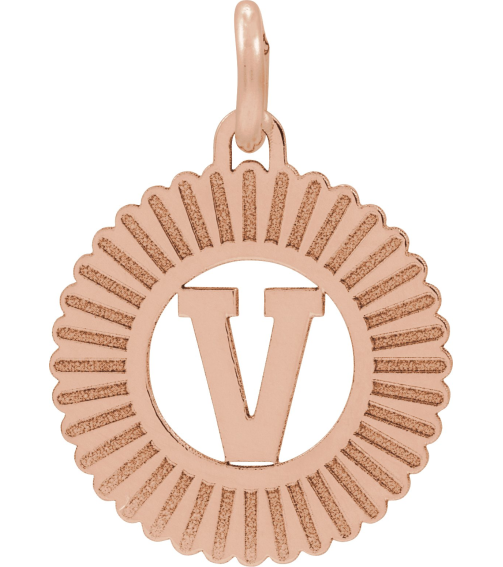 689251 Pendant 14K Rose Gold-Plated Sterling Silver Initial V 15 X 17 Mm Polished Sunburst Initial Pendant