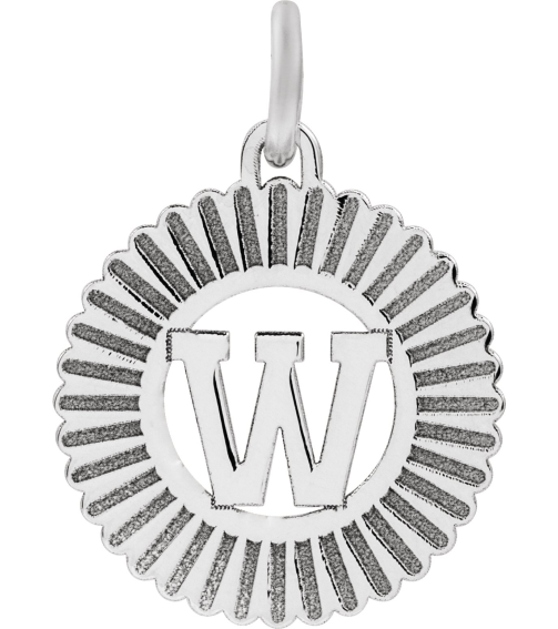 689251 Pendant 14K White Initial W 15 X 17 Mm Polished Sunburst Initial Pendant