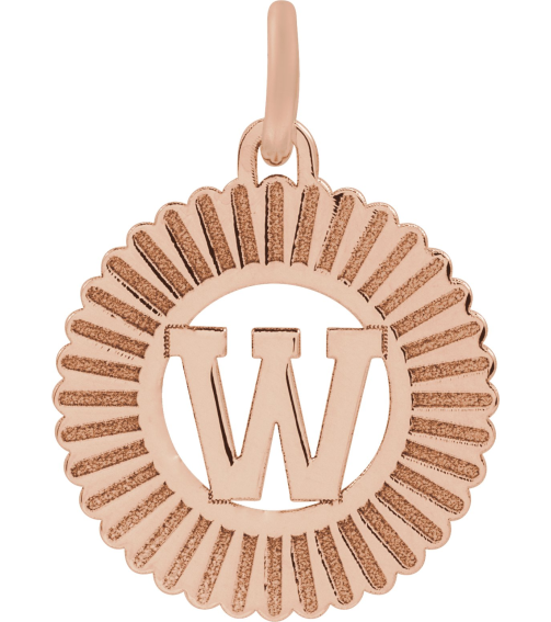 689251 Pendant 14K Rose Gold-Plated Sterling Silver Initial W 15 X 17 Mm Polished Sunburst Initial Pendant