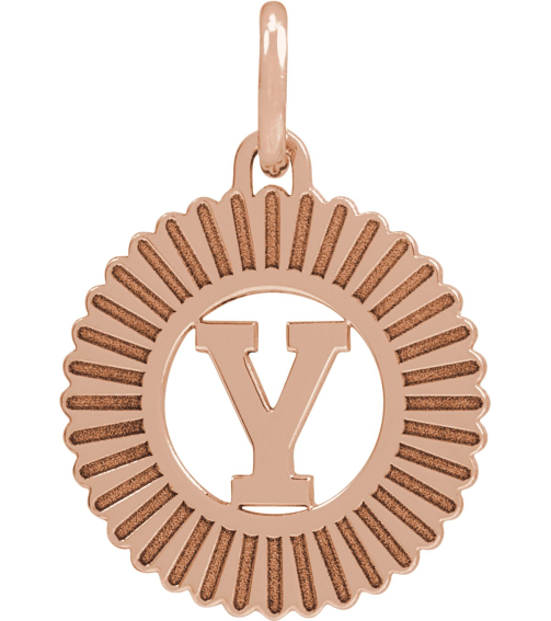 689251 Pendant 14K Rose Initial Y 15 X 17 Mm Polished Sunburst Initial Pendant