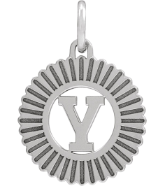 689251 Pendant 14K White Initial Y 15 X 17 Mm Polished Sunburst Initial Pendant