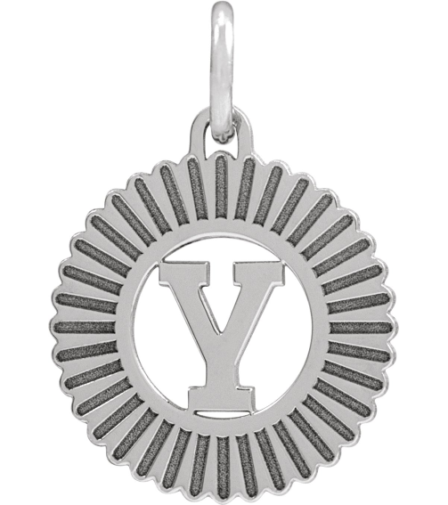 689251 Pendant 14K White Initial Y 15 X 17 Mm Polished Sunburst Initial Pendant