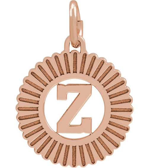 689251 Pendant 14K Rose Initial Z 15 X 17 Mm Polished Sunburst Initial Pendant