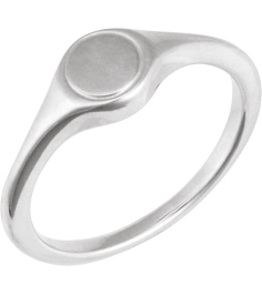 57976 14K White Round 6.9 X 6.9 Mm Polished Polished Engravable Signet Ring