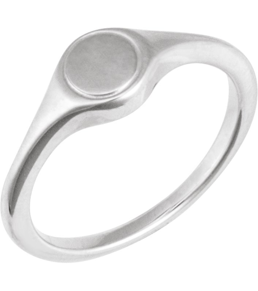 57976 14K White Round 6.9 X 6.9 Mm Polished Polished Engravable Signet Ring