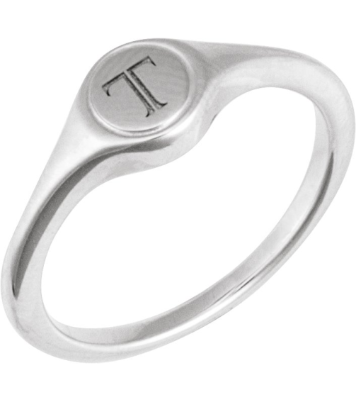 57976 14K White Round 6.9 X 6.9 Mm Polished Polished Engravable Signet Ring
