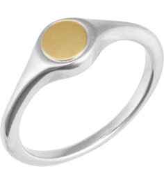 57976 14K WhiteYellow Round 6.9 X 6.9 Mm Polished Polished Engravable Signet Ring