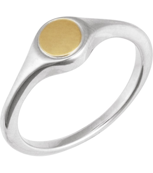 57976 14K WhiteYellow Round 6.9 X 6.9 Mm Polished Polished Engravable Signet Ring