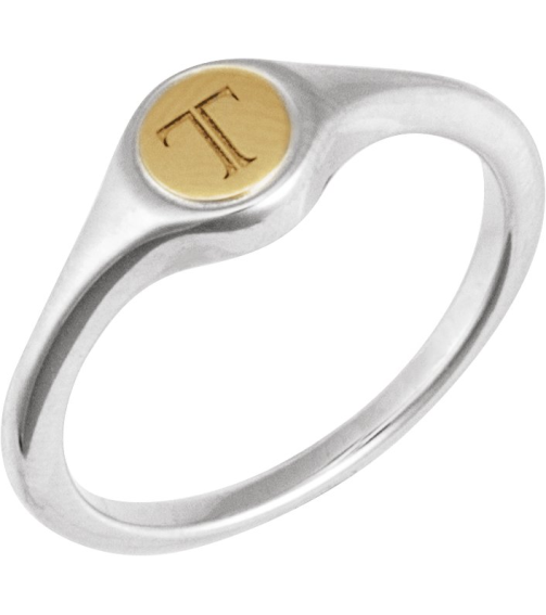 57976 14K WhiteYellow Round 6.9 X 6.9 Mm Polished Polished Engravable Signet Ring