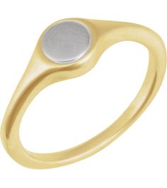 57976 14K YellowWhite Round 6.9 X 6.9 Mm Polished Polished Engravable Signet Ring